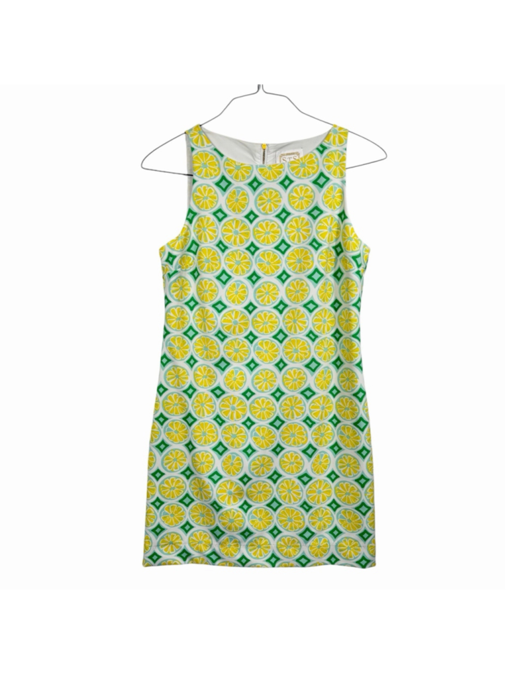 STS Sail to Sable Lemon Shift Dress Green Yellow Citrus Print Womens Size Medium - Picture 2 of 9